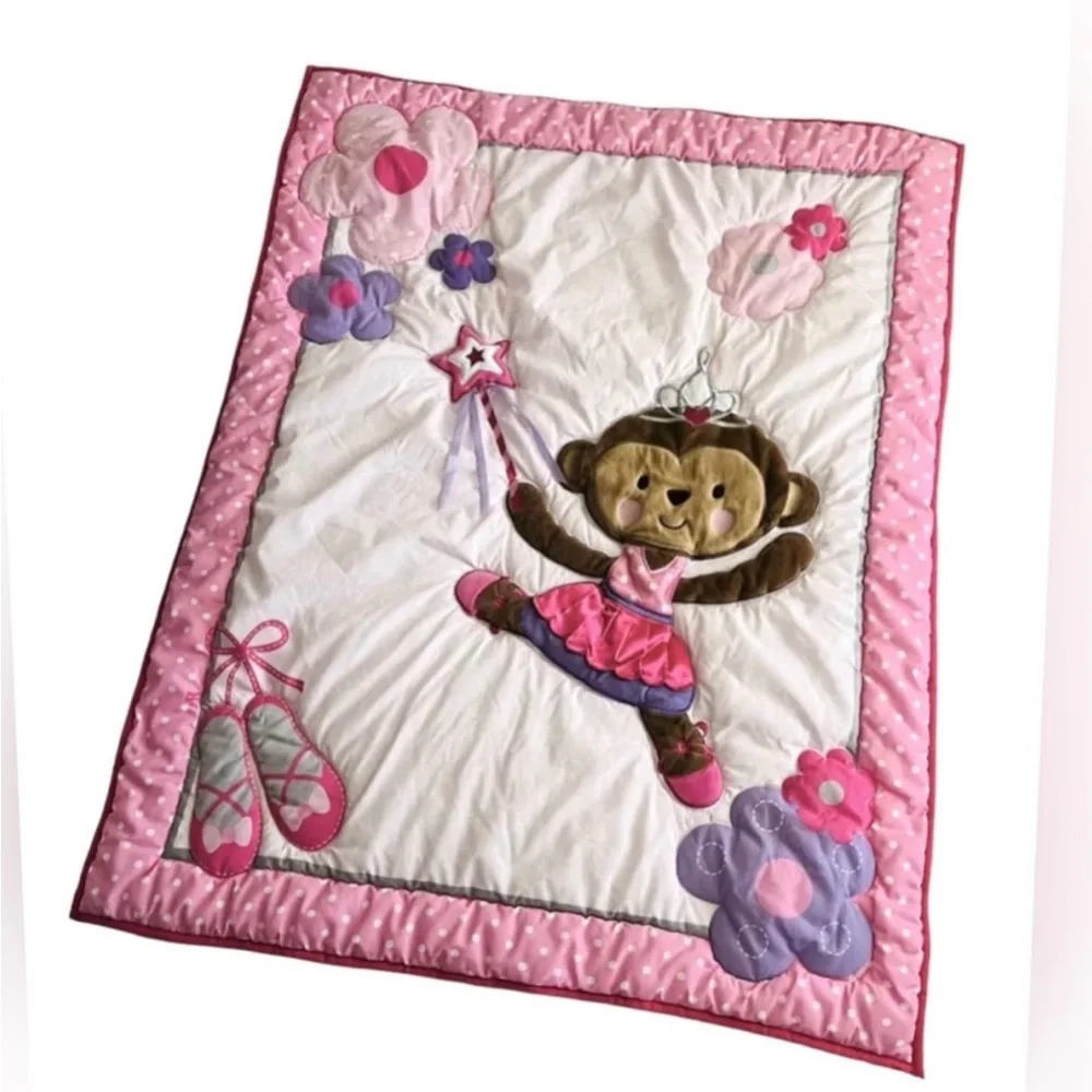 Carter's Child of Mine Ballerina Princess Monkey Comforter Blanket Pink White